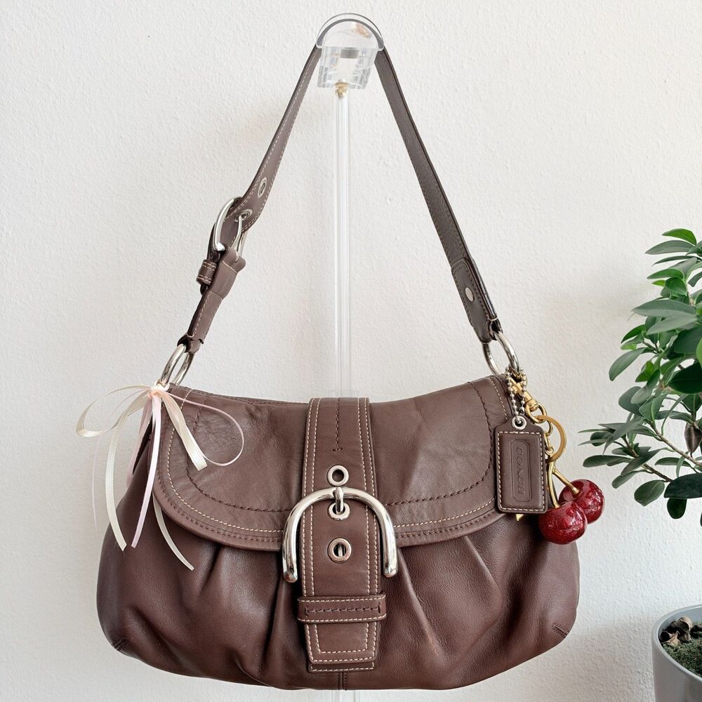 Coach Soho Brown Full-Grain Leather Buckle Flap Shoulder Bag C1053-F17401 Y2K
